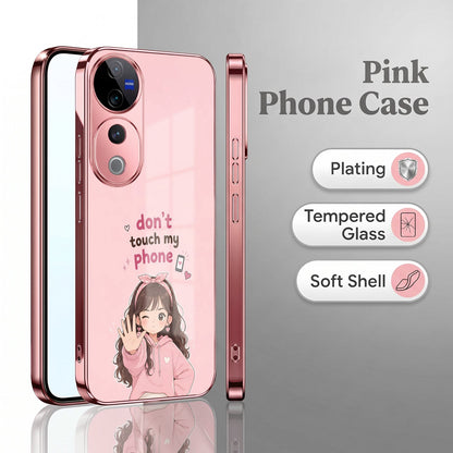 Vivo V40 Pro 5G Luxury Anime Girl Pink Electroplated Glass Phone Back Case