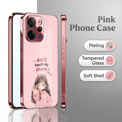 Vivo V70 5G Luxury Anime Girl Pink Electroplated Glass Phone Back Case