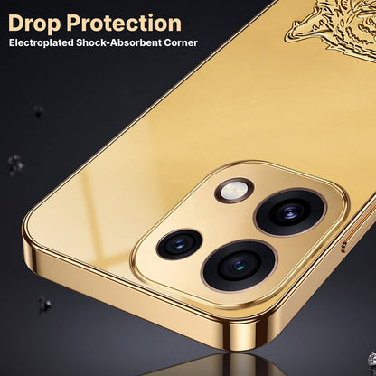 Oppo Reno 16C 5G Golden Tiger Face Gold Electroplated Glass Phone Back Case