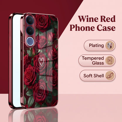 Vivo V70 FE 5G Rose Heart Burgundy Electroplated Glass Back Case