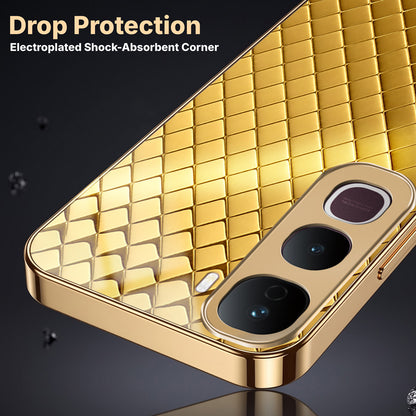 Vivo Y400 Pro 5G Golden Criss Cross Gold Electroplated Glass Phone Back Case