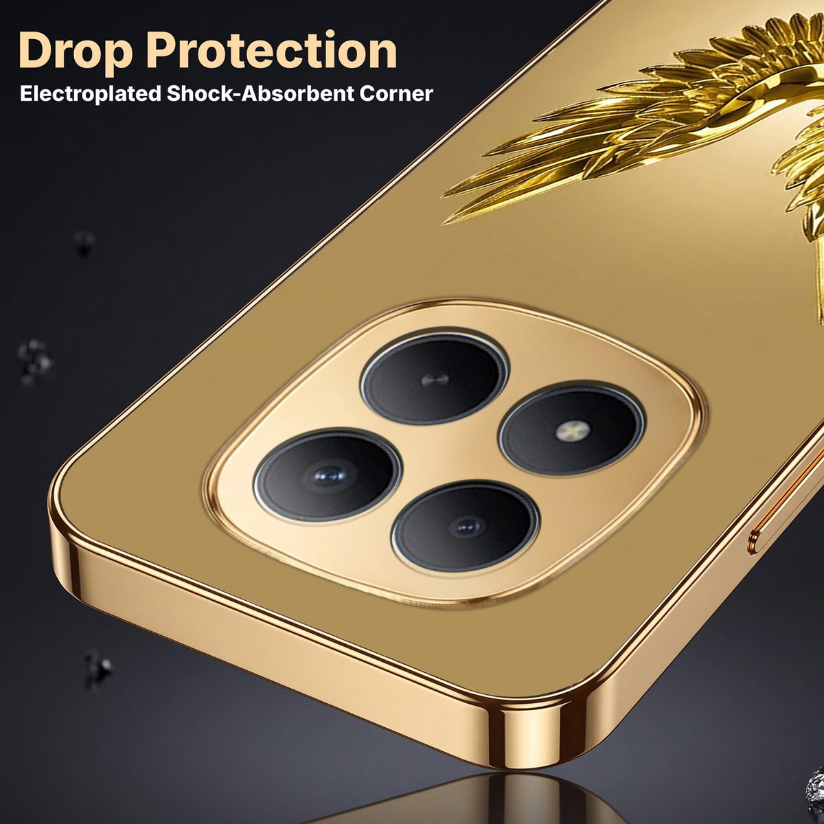 Redmi Note 15 Pro+ 5G Golden Eagle Gold Electroplated Glass Phone Back Case