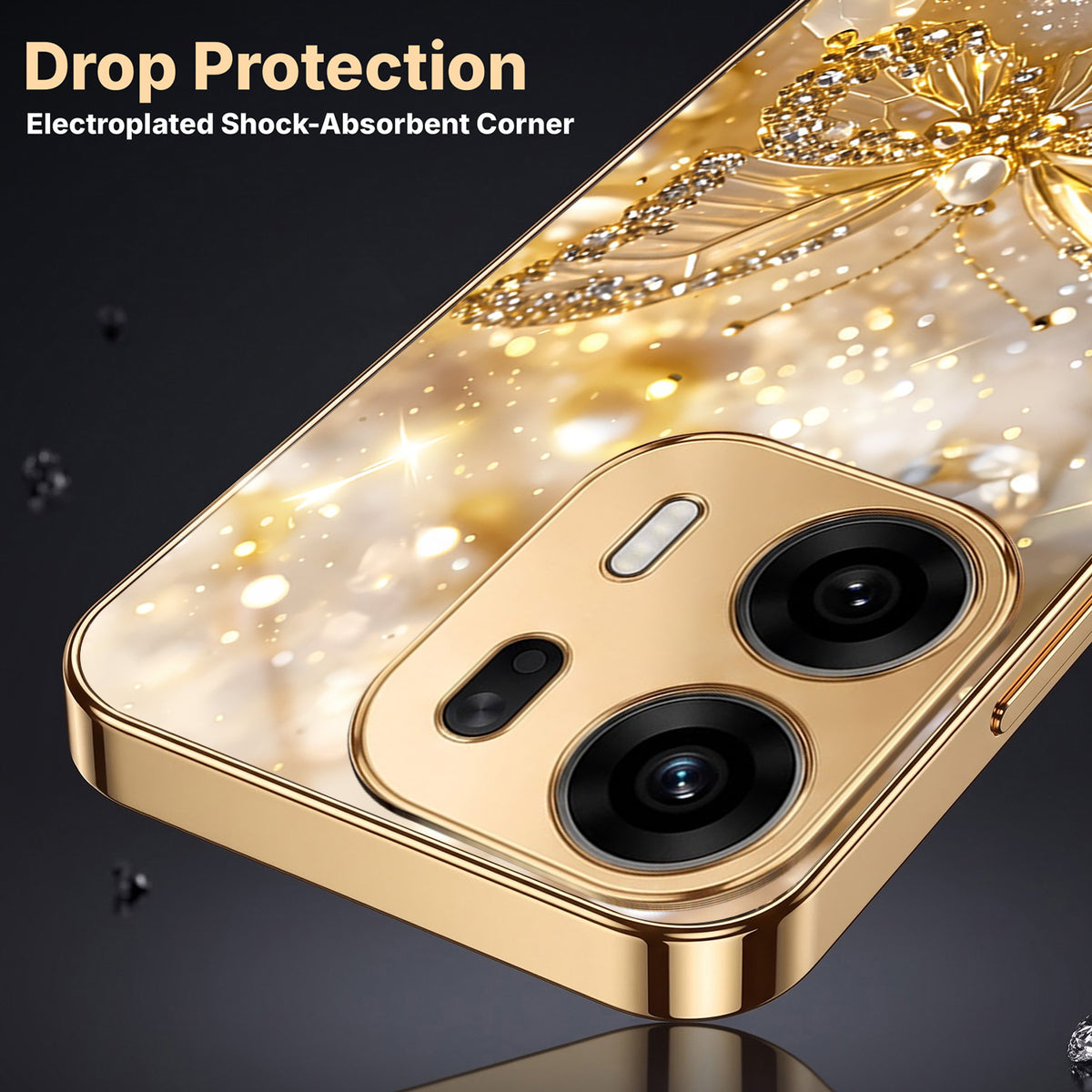 Oppo K14 Plus 5G Golden Butterfly Gold Electroplated Glass Phone Back Case