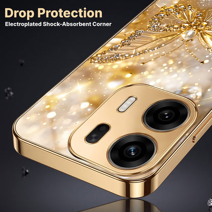 Oppo K14 Plus 5G Golden Butterfly Gold Electroplated Glass Phone Back Case