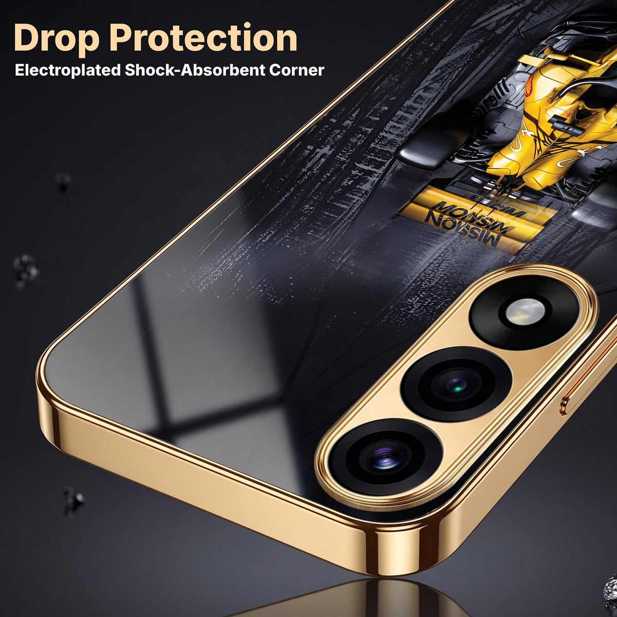 Oneplus Nord 5 5G F1 Racing Car Gold Electroplated Glass Phone Back Case