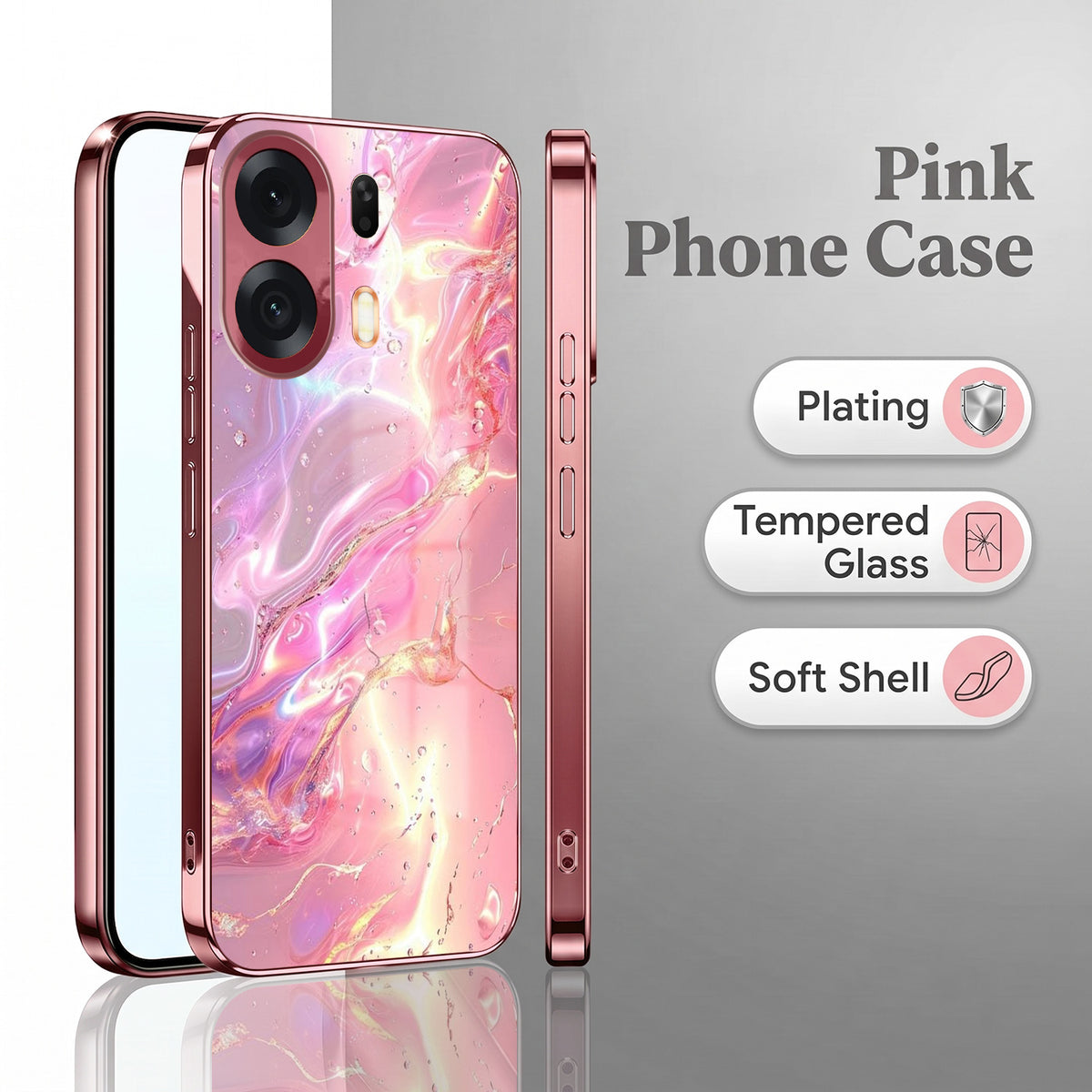 Oppo K14 Plus 5G Pearl Aurora Pink Electroplated Glass Phone Back Case