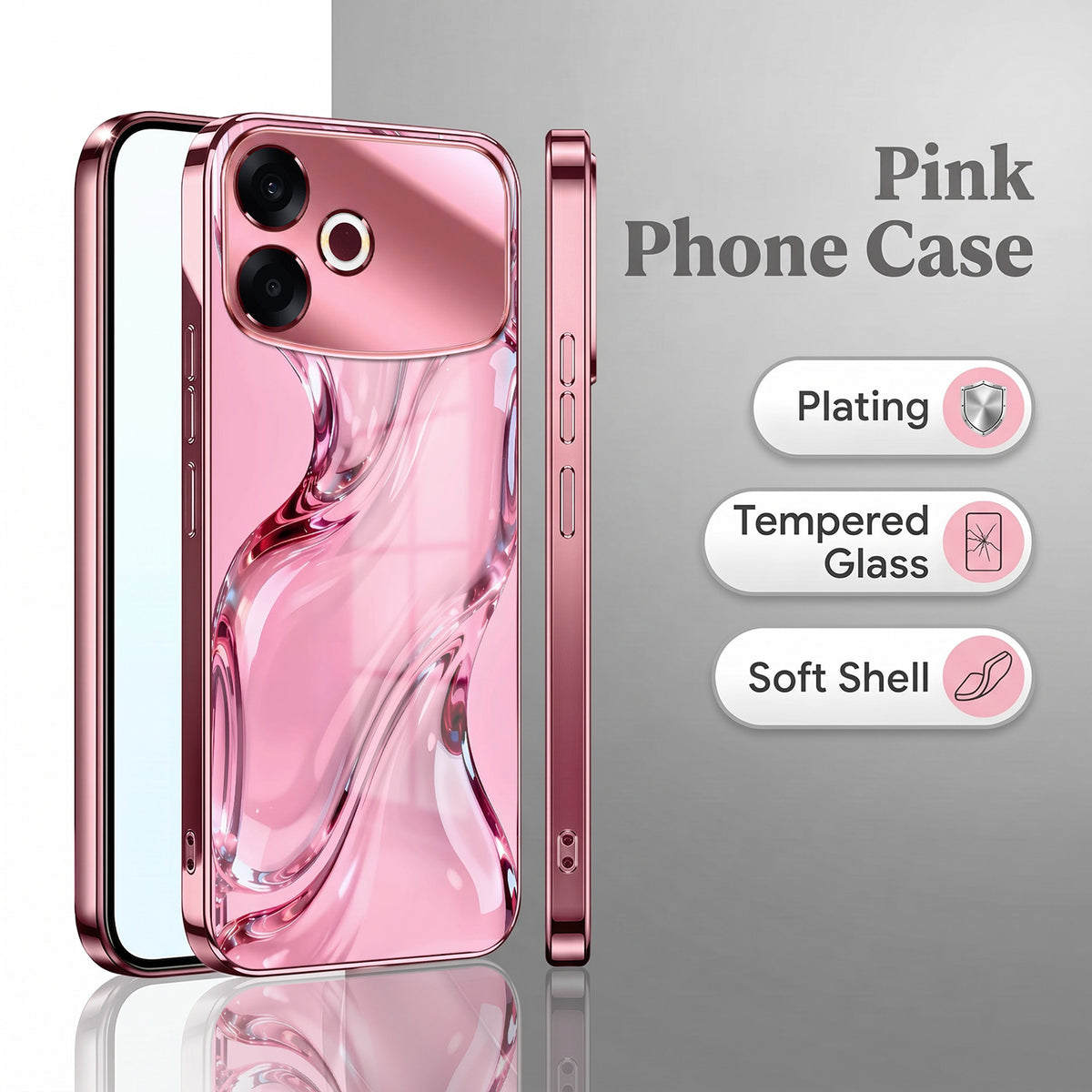 Oppo F33 Pro 5G Crystal Wave Energy Pink Electroplated Glass Phone Back Case