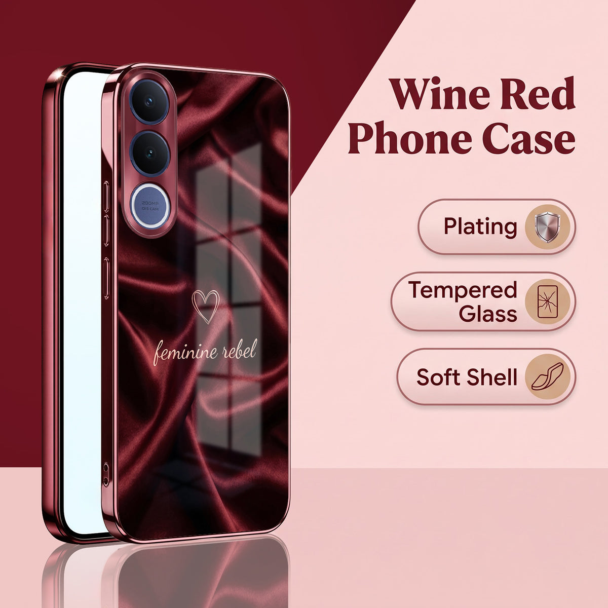 Vivo V70 FE 5G Feminine Rebel Burgundy Electroplated Glass Back Case