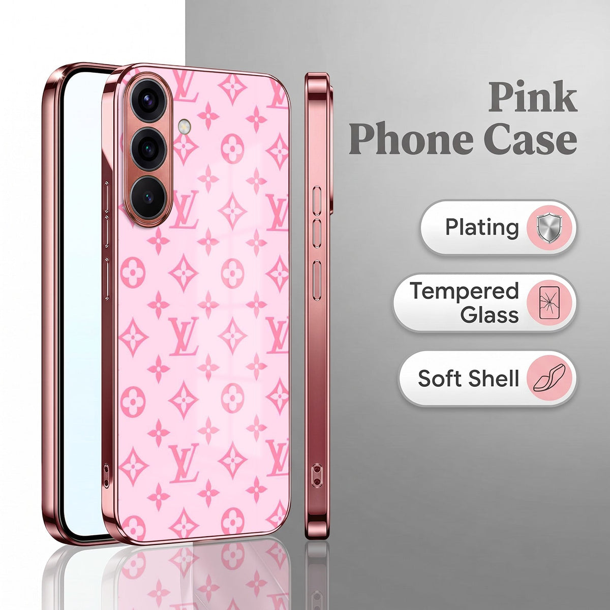 Samsung Galaxy A36 5G Luxury Monogram Pink Electroplated Glass Phone Back Case