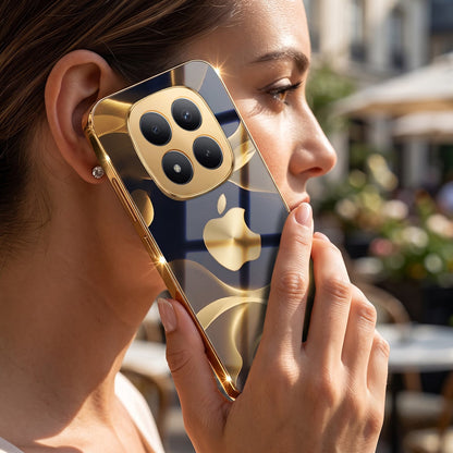 Redmi Note 15 Pro+ 5G Luxury Wave Gold Electroplated Glass Phone Back Case