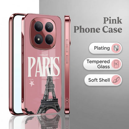 Redmi Note 15 Pro+ 5G Luxury Paris Tower Pink Electroplated Glass Phone Back Case