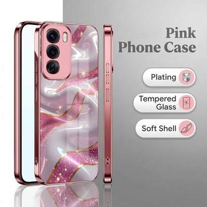 Oppo Reno 12 Pro 5G Pearl Marble Pink Electroplated Glass Phone Back Case