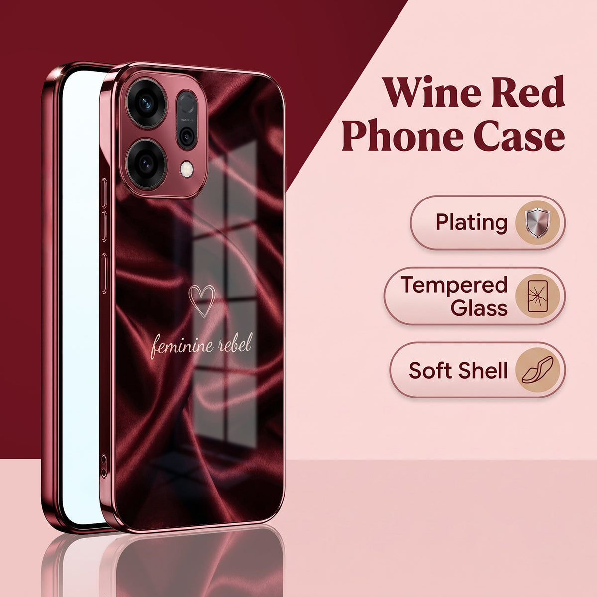 Oppo Reno 14 5G Feminine Rebel Burgundy Electroplated Glass Back Case