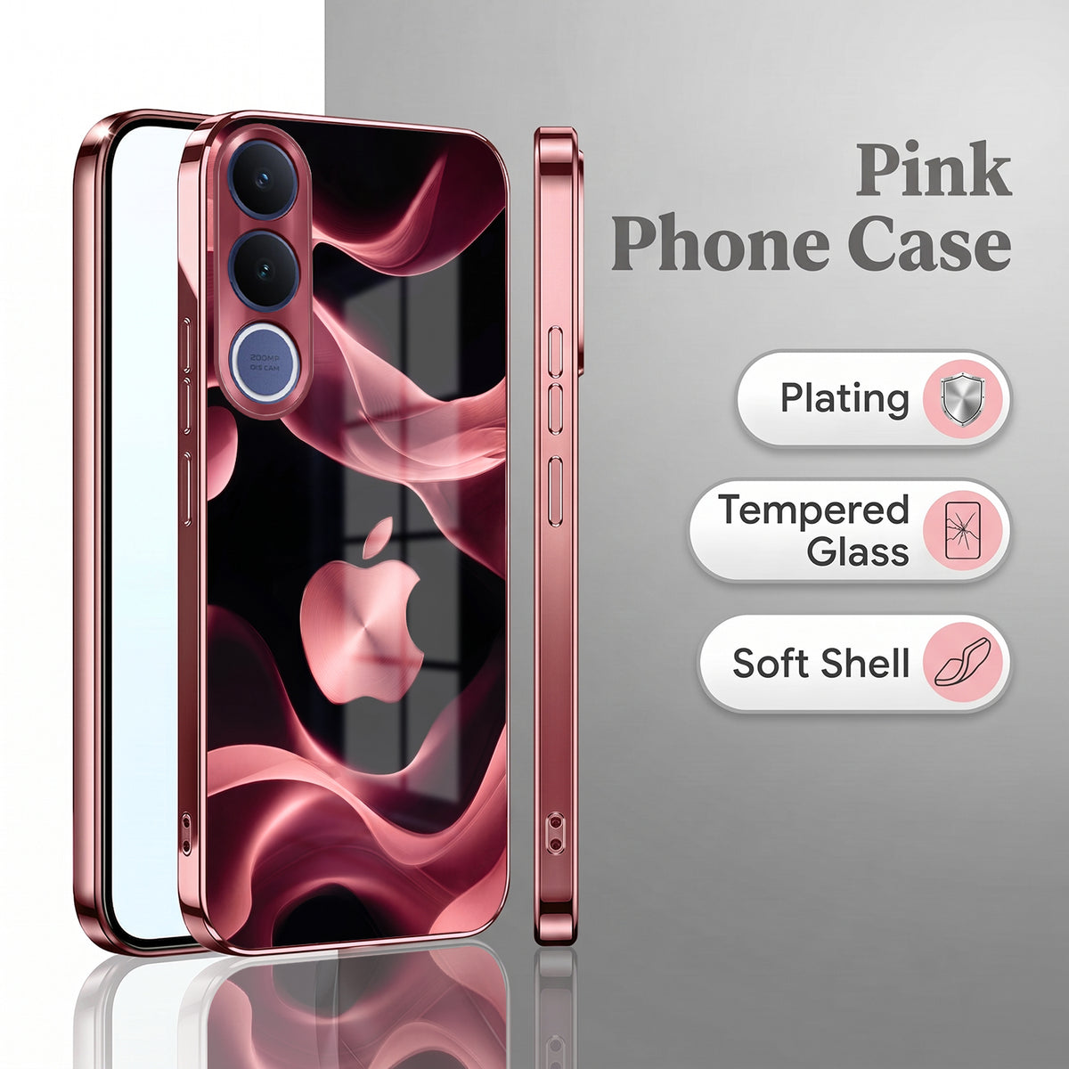 Vivo V70 FE 5G Luxury Wave Pink Electroplated Glass Phone Back Case