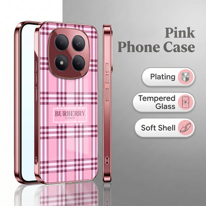 Redmi Note 15 Pro+ 5G Burberry Classic Pink Electroplated Glass Phone Back Case
