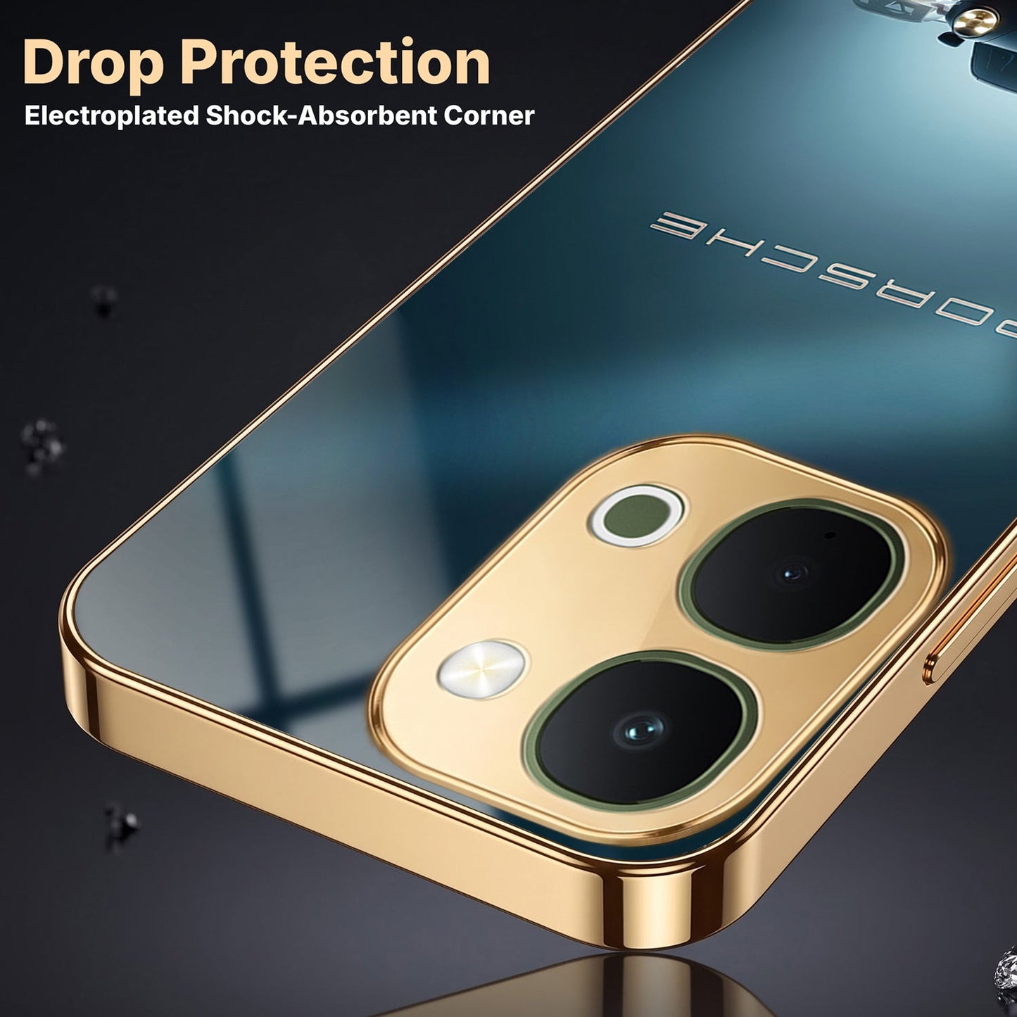 Vivo T5x 5G Porsche Luxury Gold Electroplated Glass Phone Back Case