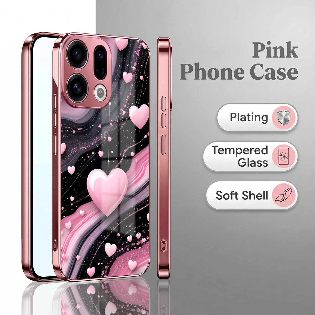 Oppo Find X9 5G Love Sparkle Pink Electroplated Glass Phone Back Case