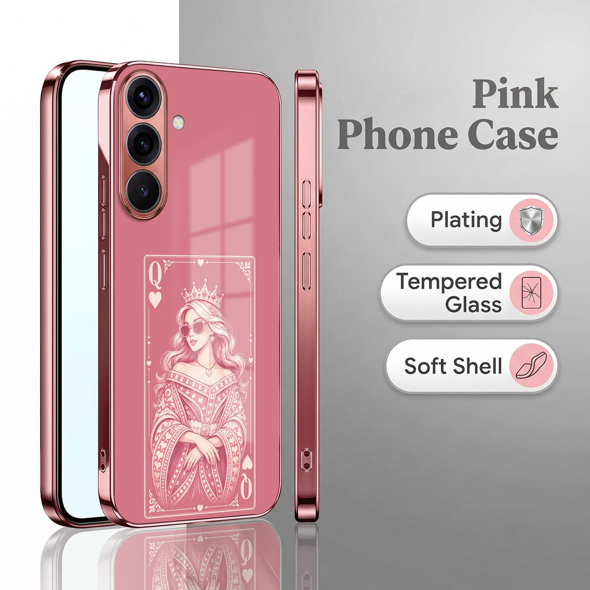 Samsung Galaxy A56 5G Luxury Royal Queen Pink Electroplated Glass Phone Back Case