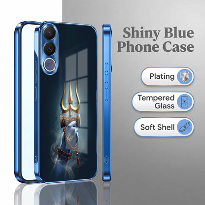 Vivo V70 FE 5G Divine Shiva Trisul Blue Electroplated Glass Phone Back Case