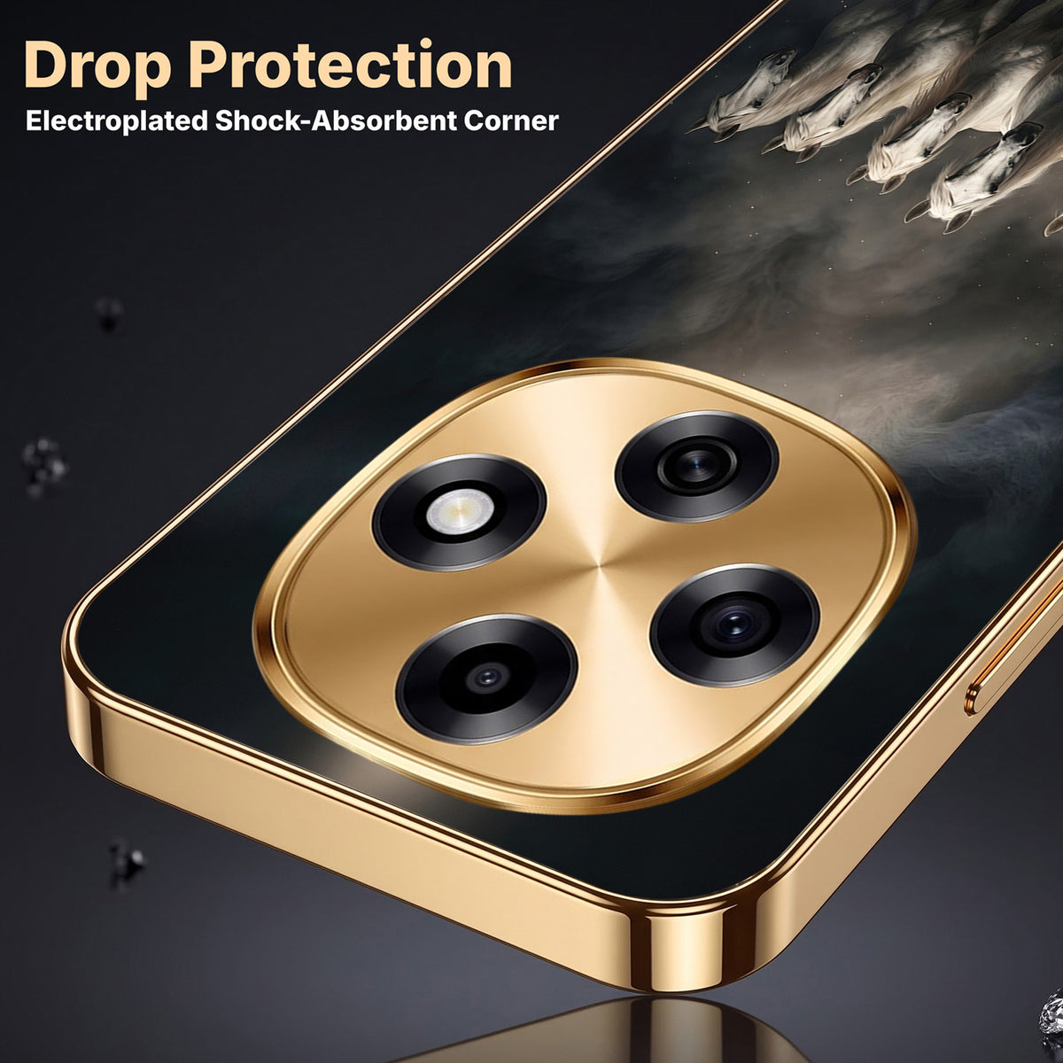 OPPO F31 Pro 5G Running Horses Gold Electroplated Glass Phone Back Case
