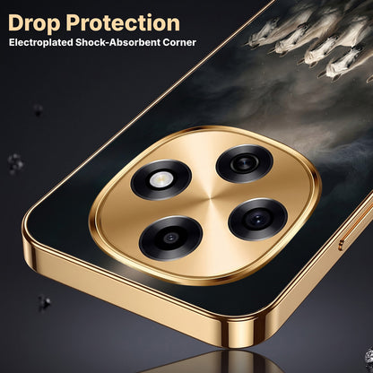 OPPO F31 Pro 5G Running Horses Gold Electroplated Glass Phone Back Case