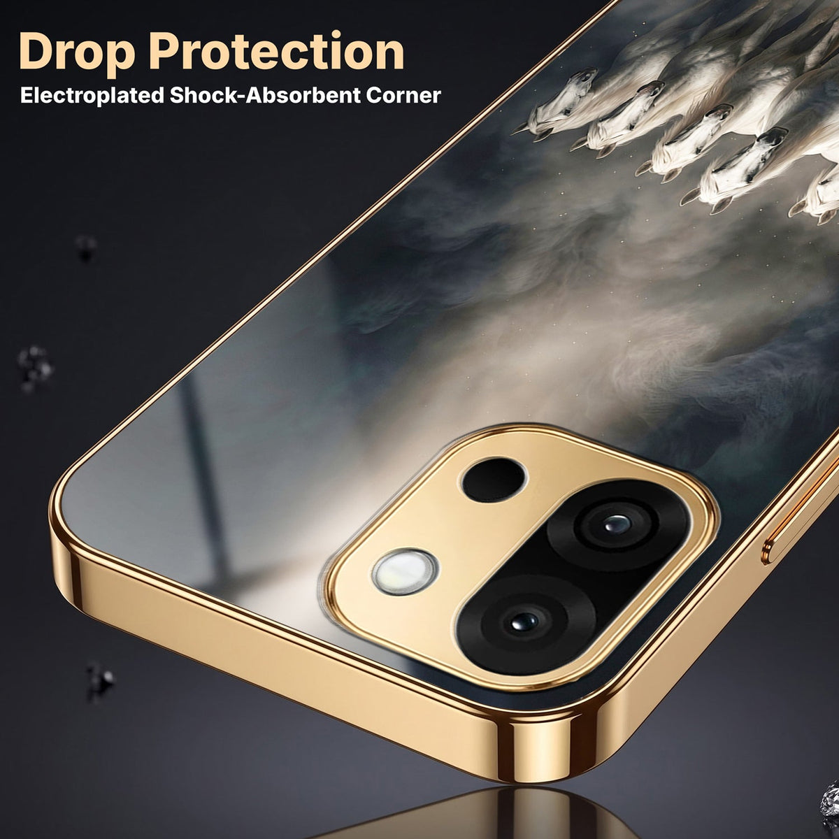 OnePlus 13s 5G Running Horses Gold Electroplated Glass Phone Back Case