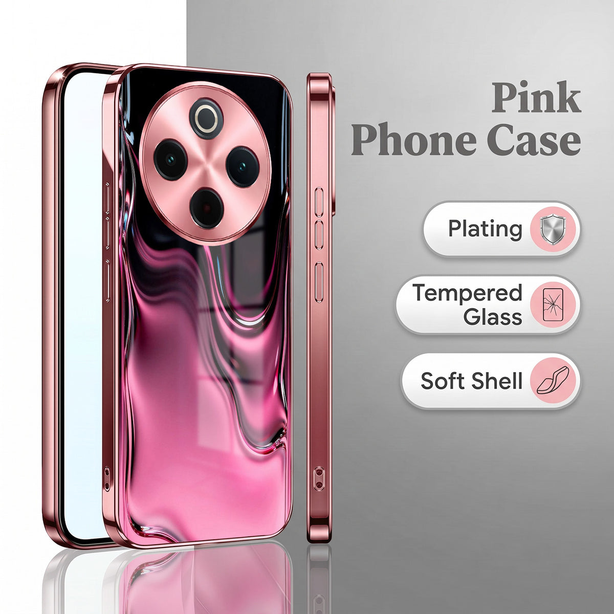 Vivo T4 5G Liquid Wave Pink Electroplated Glass Phone Back Case