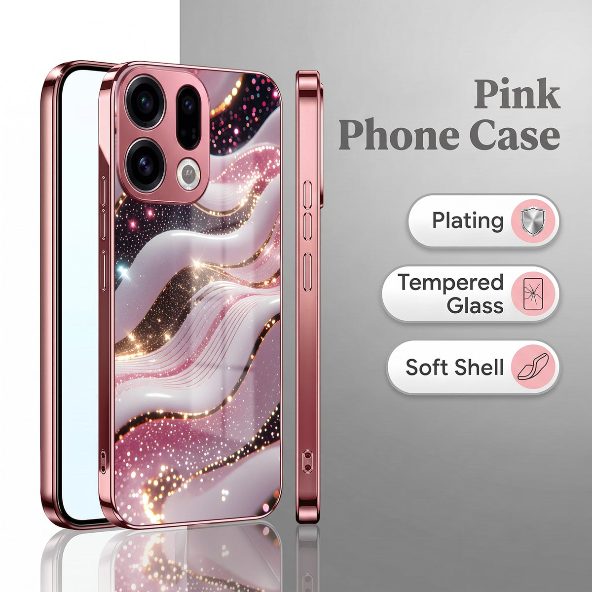 Oppo Find X9 5G Midnight Pearl Wave Pink Electroplated Glass Phone Back Case