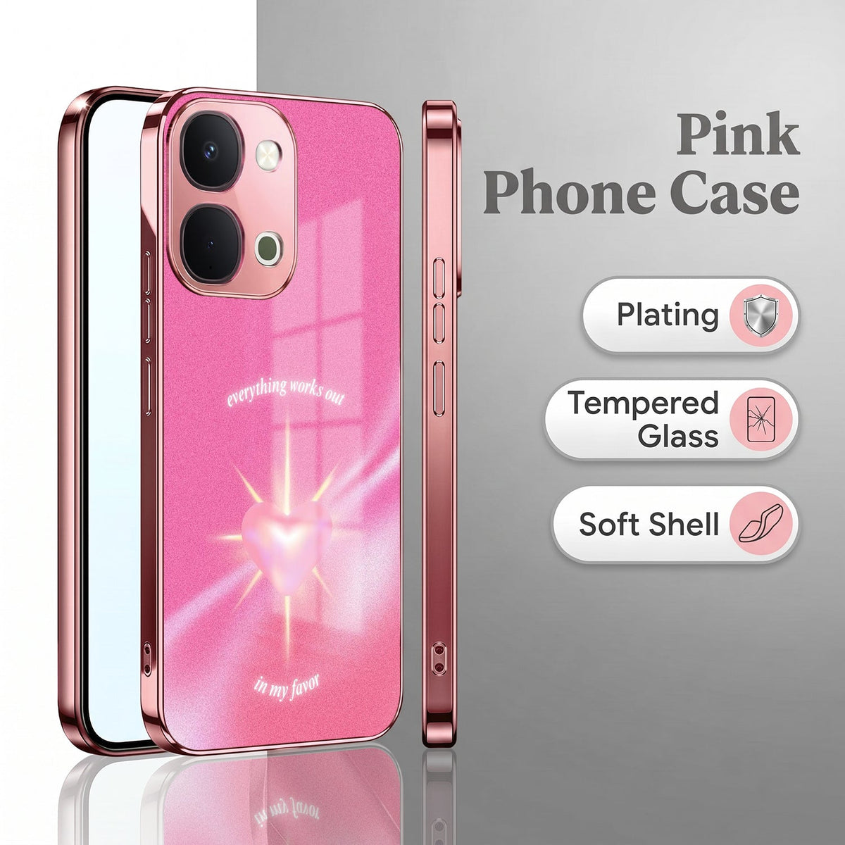 Vivo T5x 5G Luxury Shree Radha Pink Electroplated Glass Phone Back Case