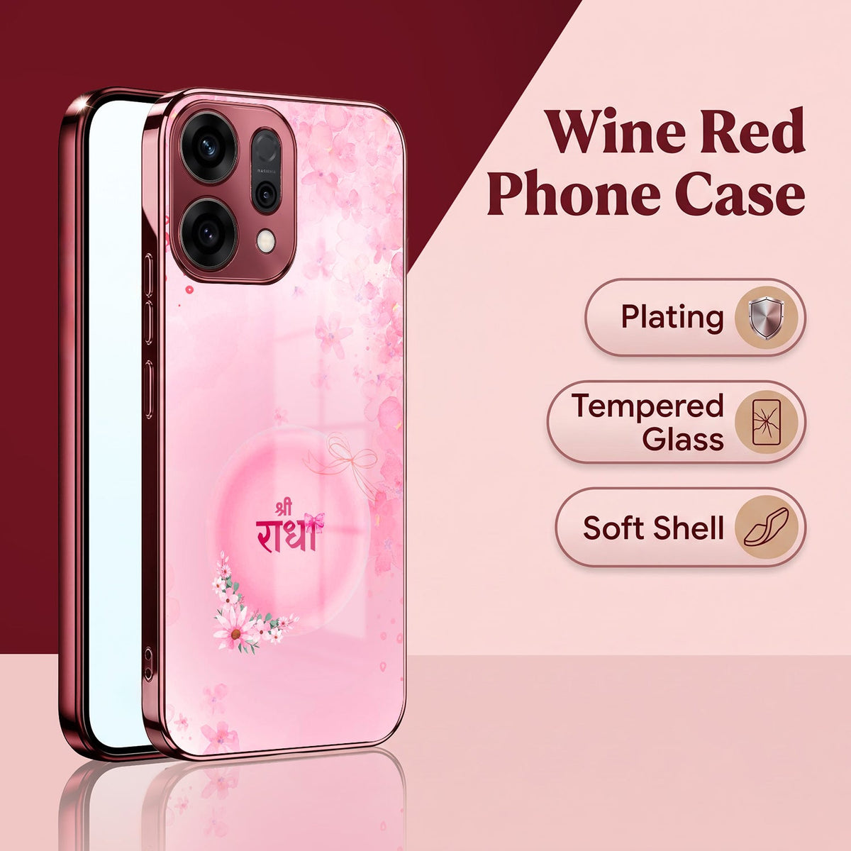 Oppo Reno 14 5G Luxury Shree Radha Pink Electroplated Glass Phone Back Case