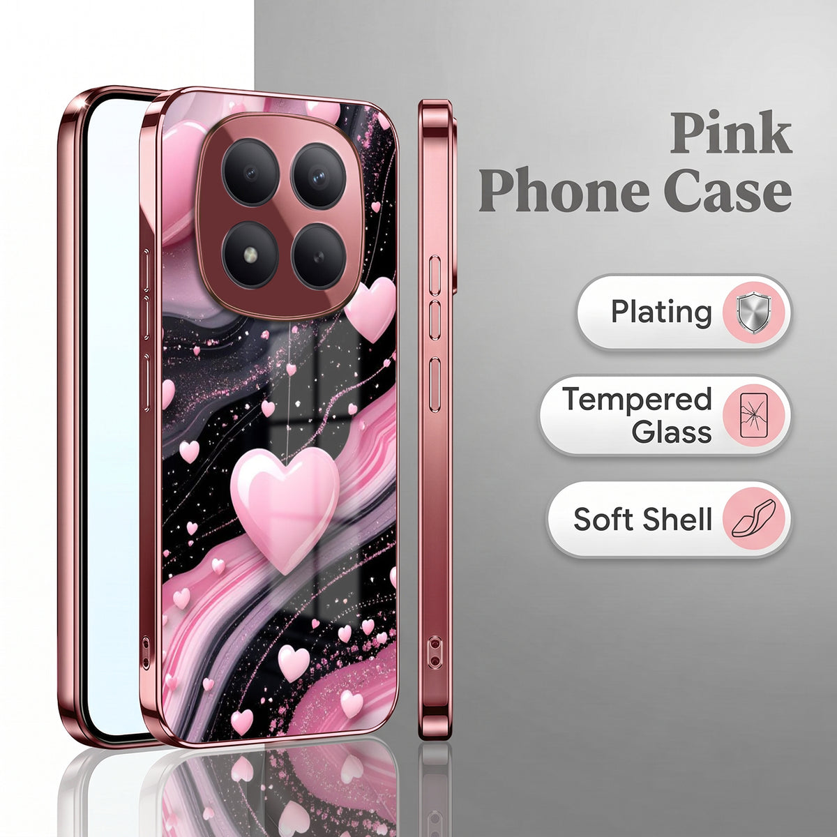 Redmi Note 15 Pro+ 5G Love Sparkle Pink Electroplated Glass Phone Back Case