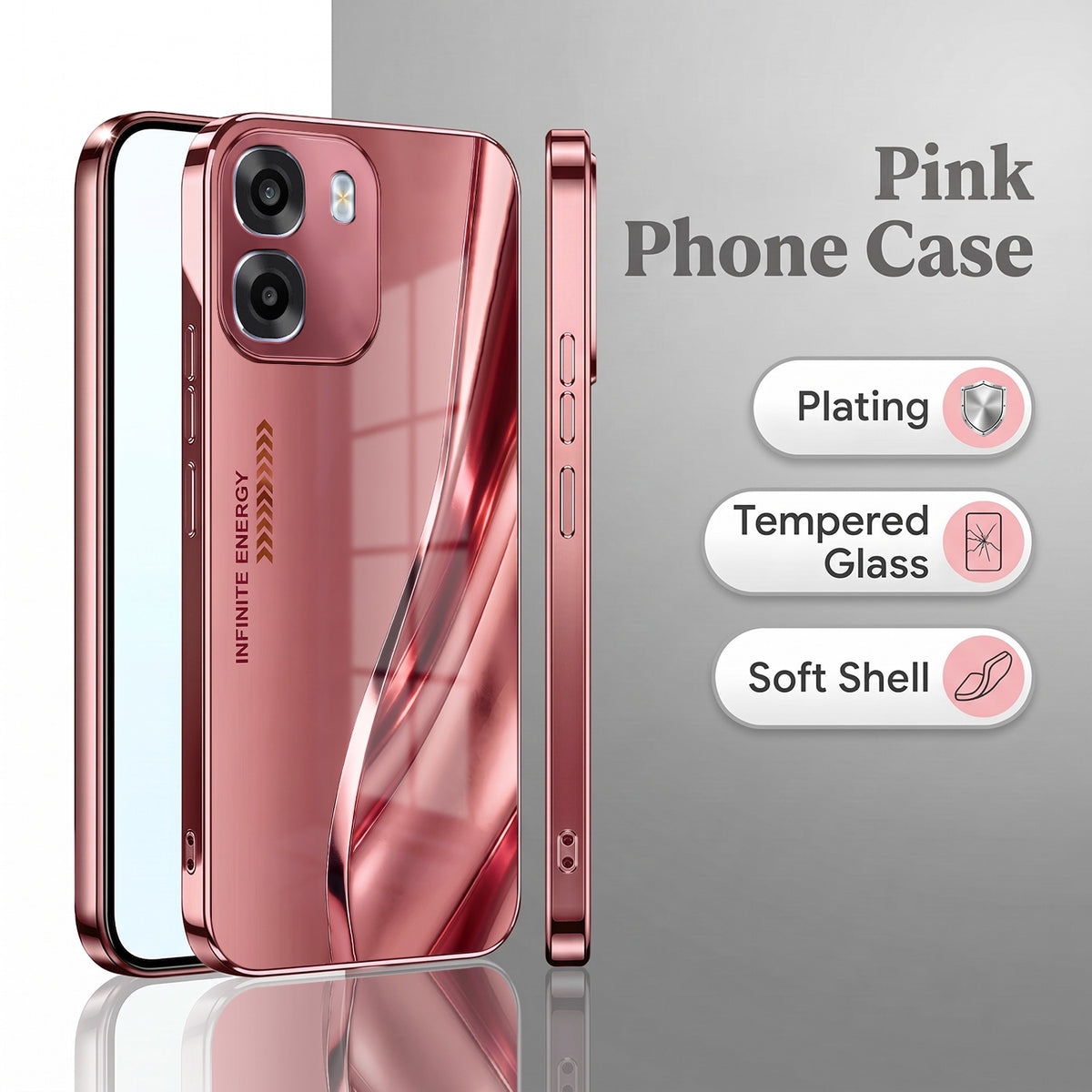 Oppo K14 5G Luxury Infinity Energy Pink Electroplated Glass Phone Back Case