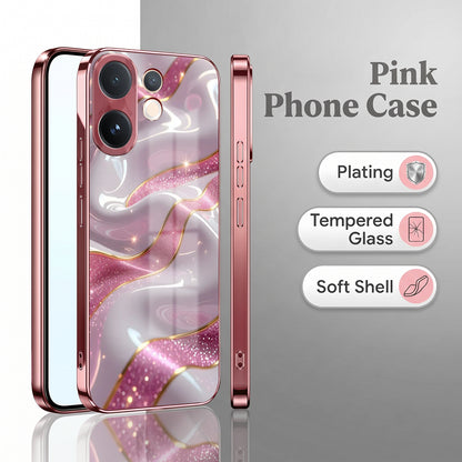 Vivo V60 5G Pearl Marble Pink Electroplated Glass Phone Back Case