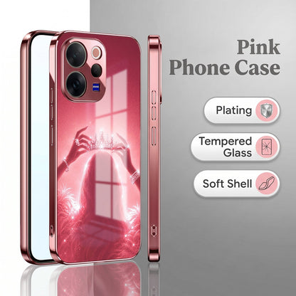 Vivo V70 5G Luxury Crown Queen Pink Electroplated Glass Phone Back Case