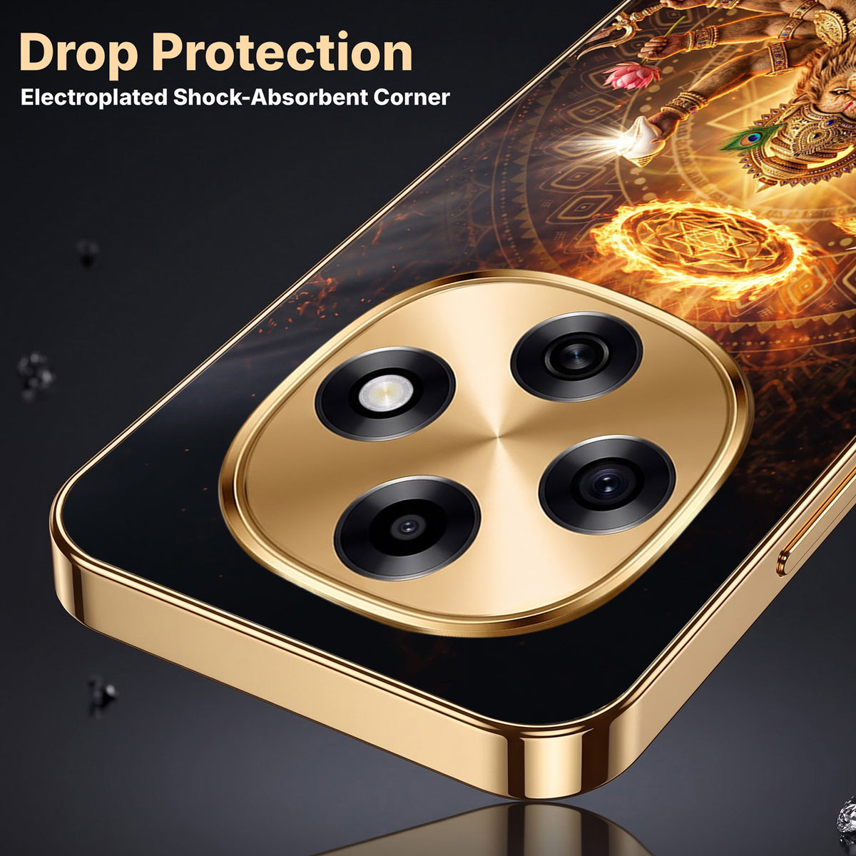 OPPO F31 Pro 5G Lord Narasimha Gold Electroplated Glass Phone Back Case
