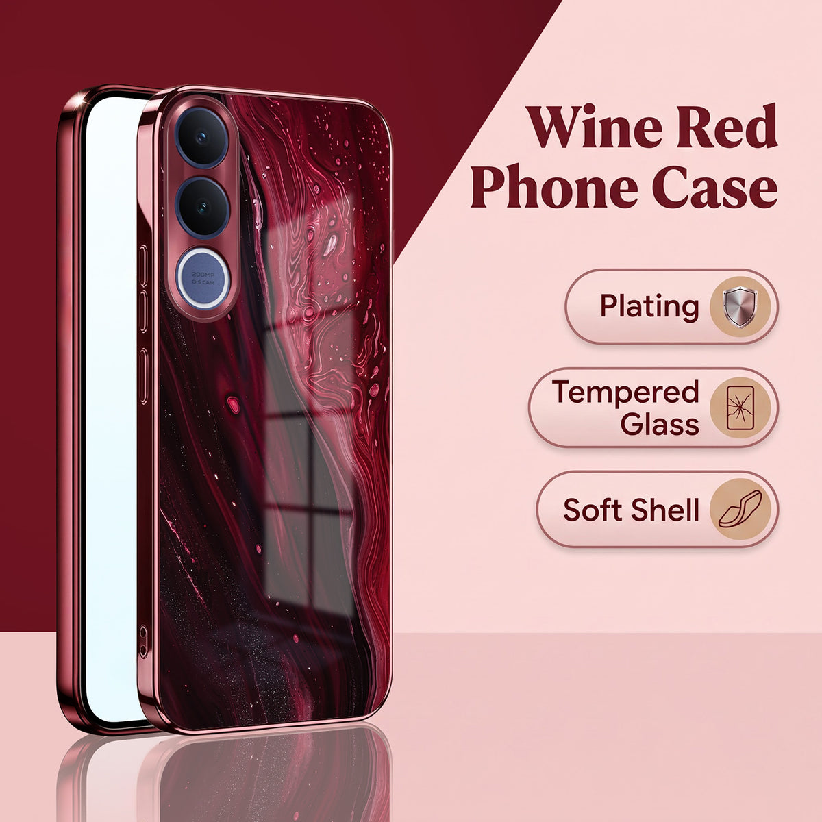 Vivo V70 FE 5G Marble Burgundy Electroplated Glass Back Case