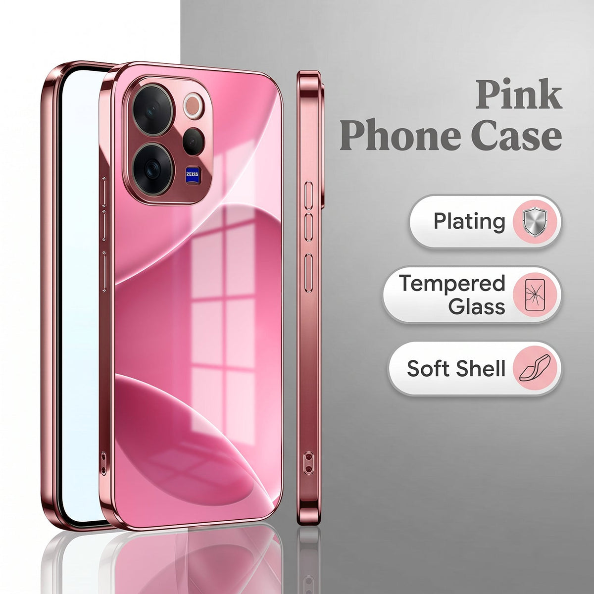 Vivo V70 5G Luxury Glossy Wave Pink Electroplated Glass Phone Back Case