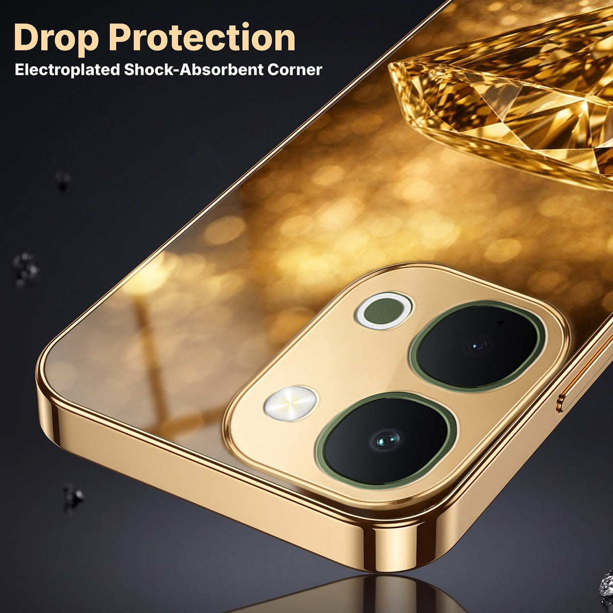 Vivo T5x 5G Golden Diamond Gold Electroplated Glass Phone Back Case