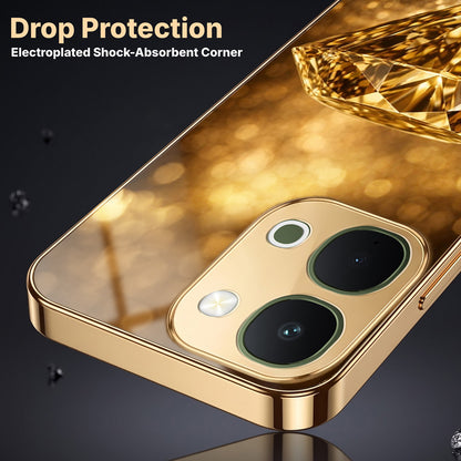 Vivo T5x 5G Golden Diamond Gold Electroplated Glass Phone Back Case