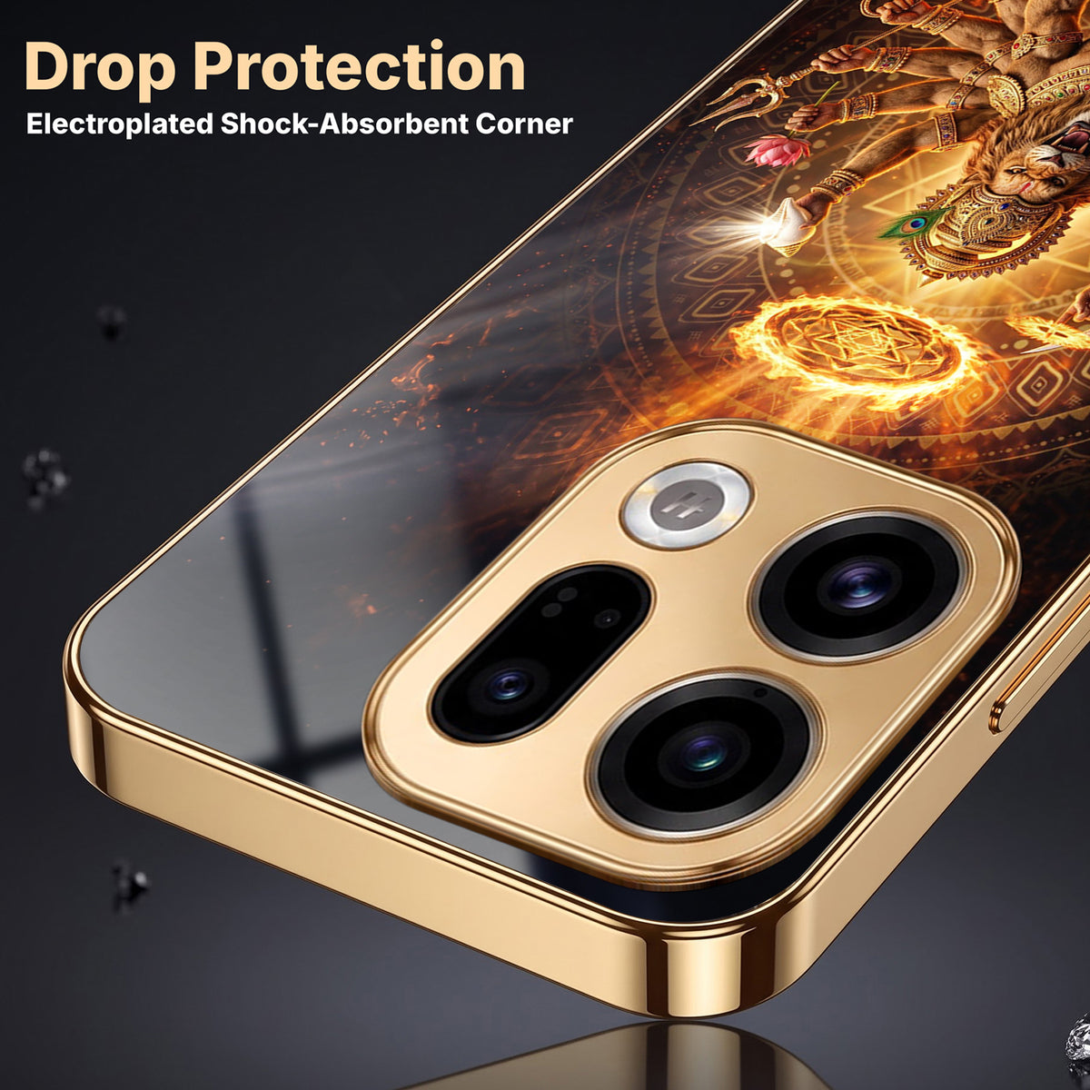 Oppo Find X9 5G Lord Narasimha Gold Electroplated Glass Phone Back Case