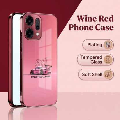 Oppo Reno 14 5G Luxury Porsche 911 Pink Electroplated Glass Phone Back Case