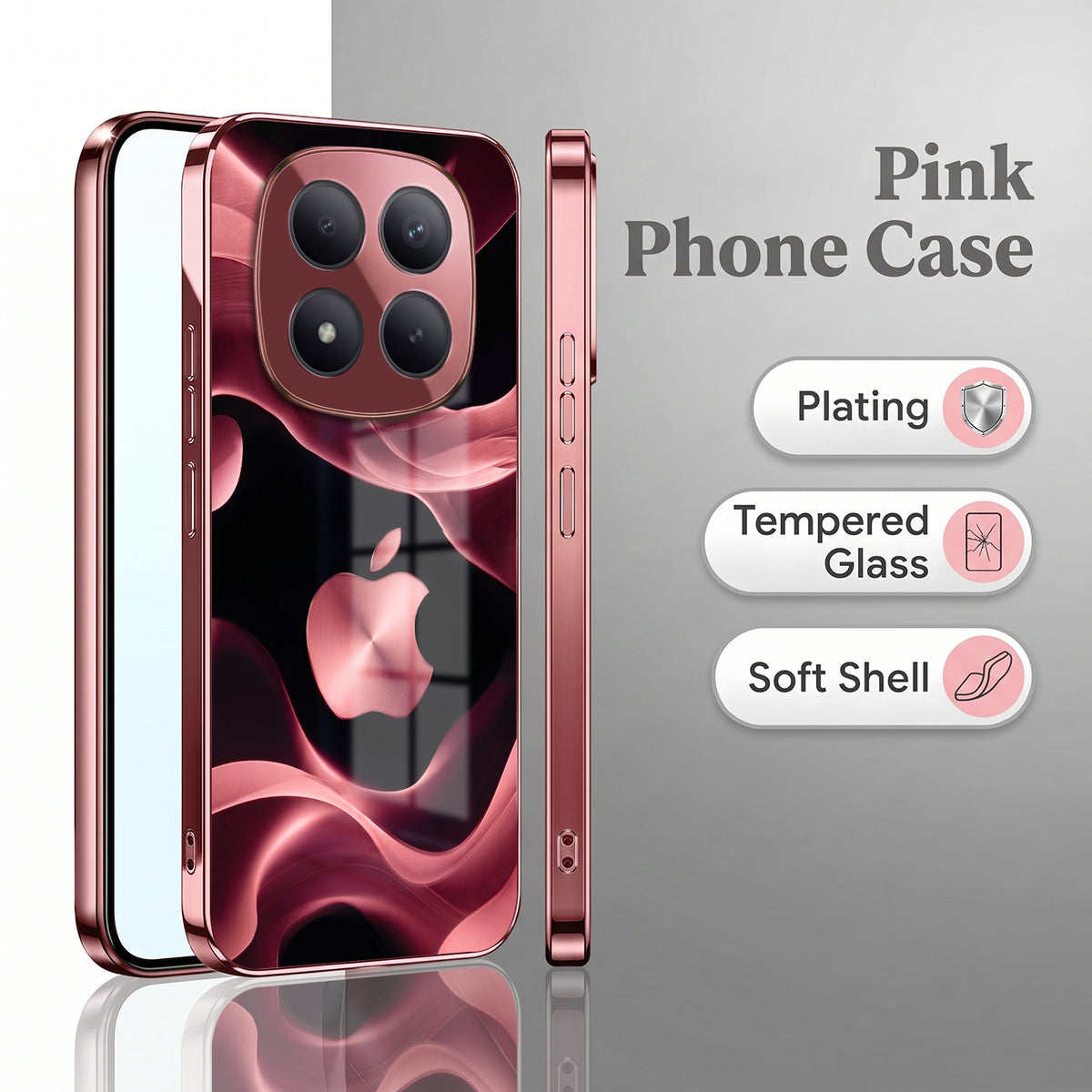 Redmi Note 15 Pro+ 5G Luxury Wave Pink Electroplated Glass Phone Back Case