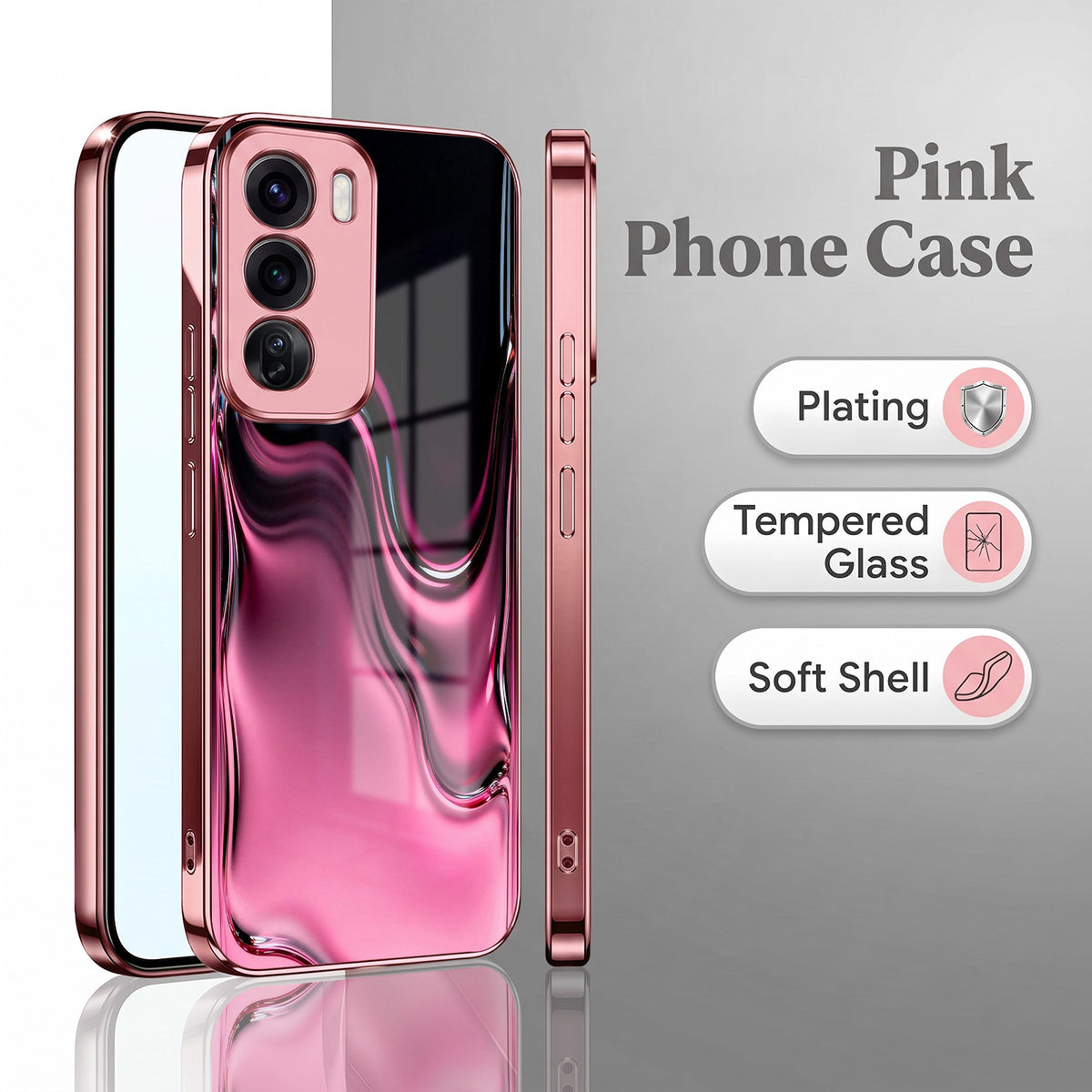 Oppo Reno 12 Pro 5G Liquid Wave Pink Electroplated Glass Phone Back Case