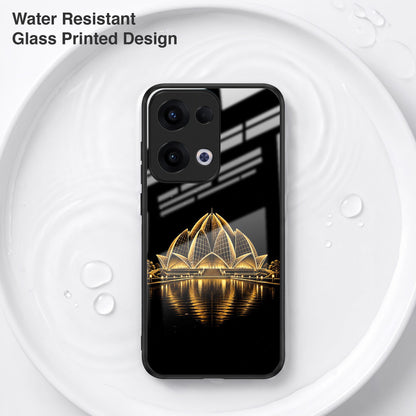 Oppo Reno 13 5G Premium Acrylic Shockproof Glass Back Case (Golden Lotus)