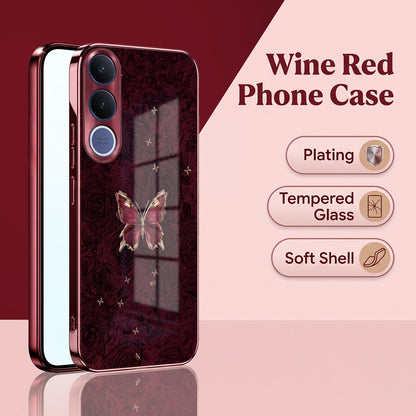 Vivo V70 FE 5G Butterfly Burgundy Electroplated Glass Back Case