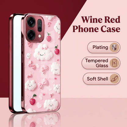 Oppo Reno 14 5G Luxury 3D Clouds Pink Electroplated Glass Phone Back Case