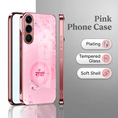 Samsung Galaxy A56 5G Luxury Shree Radha Pink Electroplated Glass Phone Back Case