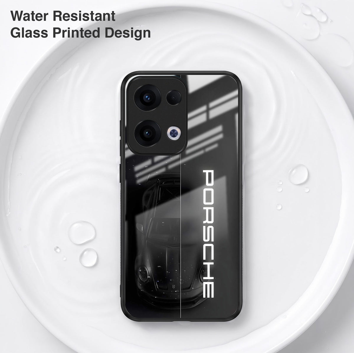 Oppo Reno 13 5G 5G Premium Acrylic Shockproof Glass Back Case (Black Porsche)