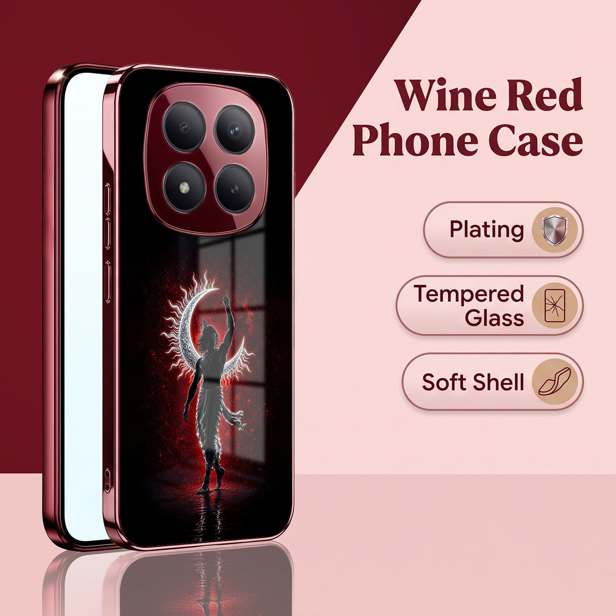 Redmi Note 15 Pro Plus 5G Crimson Divine Burgundy Electroplated Glass Back Case