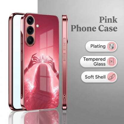 Samsung Galaxy A36 5G Luxury Crown Queen Pink Electroplated Glass Phone Back Case